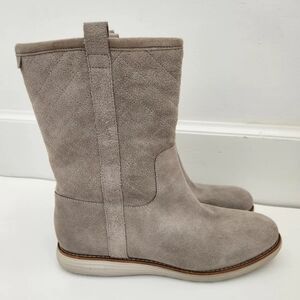 Cole Haan Grand OS Roper Grey Leather Boots Waterproof Quilted Pull On Winter